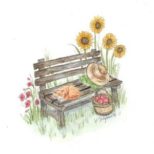 watercolour card bench flower
