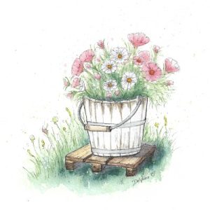 watercolour card bucket flower