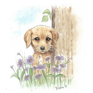 watercolour card dog